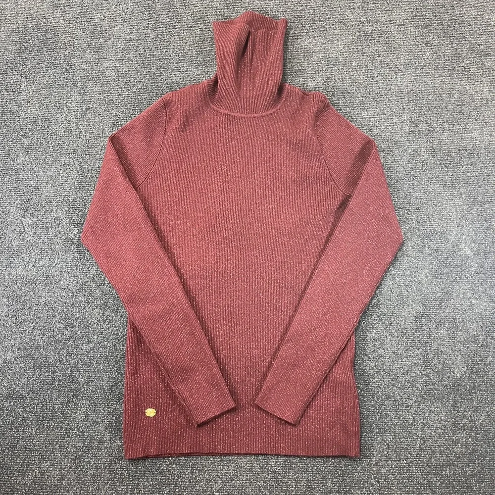 Lauren Ralph‎ Lauren Sweater Womens Medium Red Turtleneck Metallic Knit Pullover